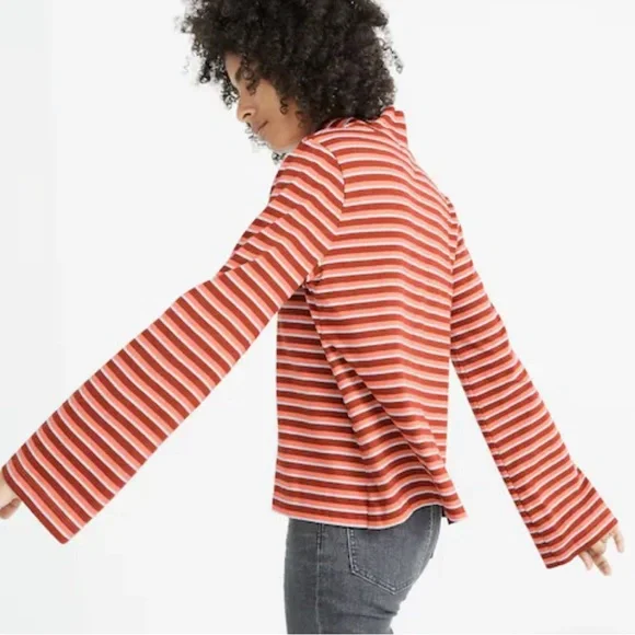 Madewell Wide-Sleeve Turtleneck Westwater Stripe Burnished Mahogany Large - Picture 4 of 12